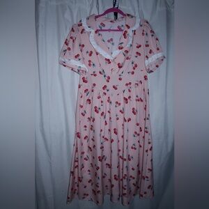 Pink Cherry Print Vintage-Inspired Dress